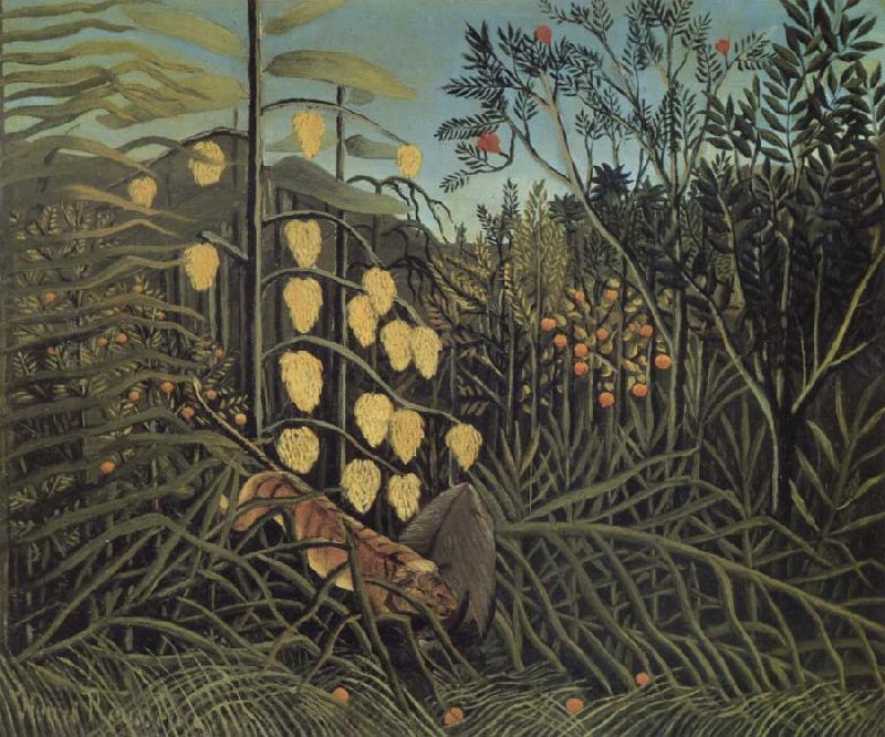 Henri Rousseau In a Tropical Forest.Struggle between Tiger and Bull Sweden oil painting art